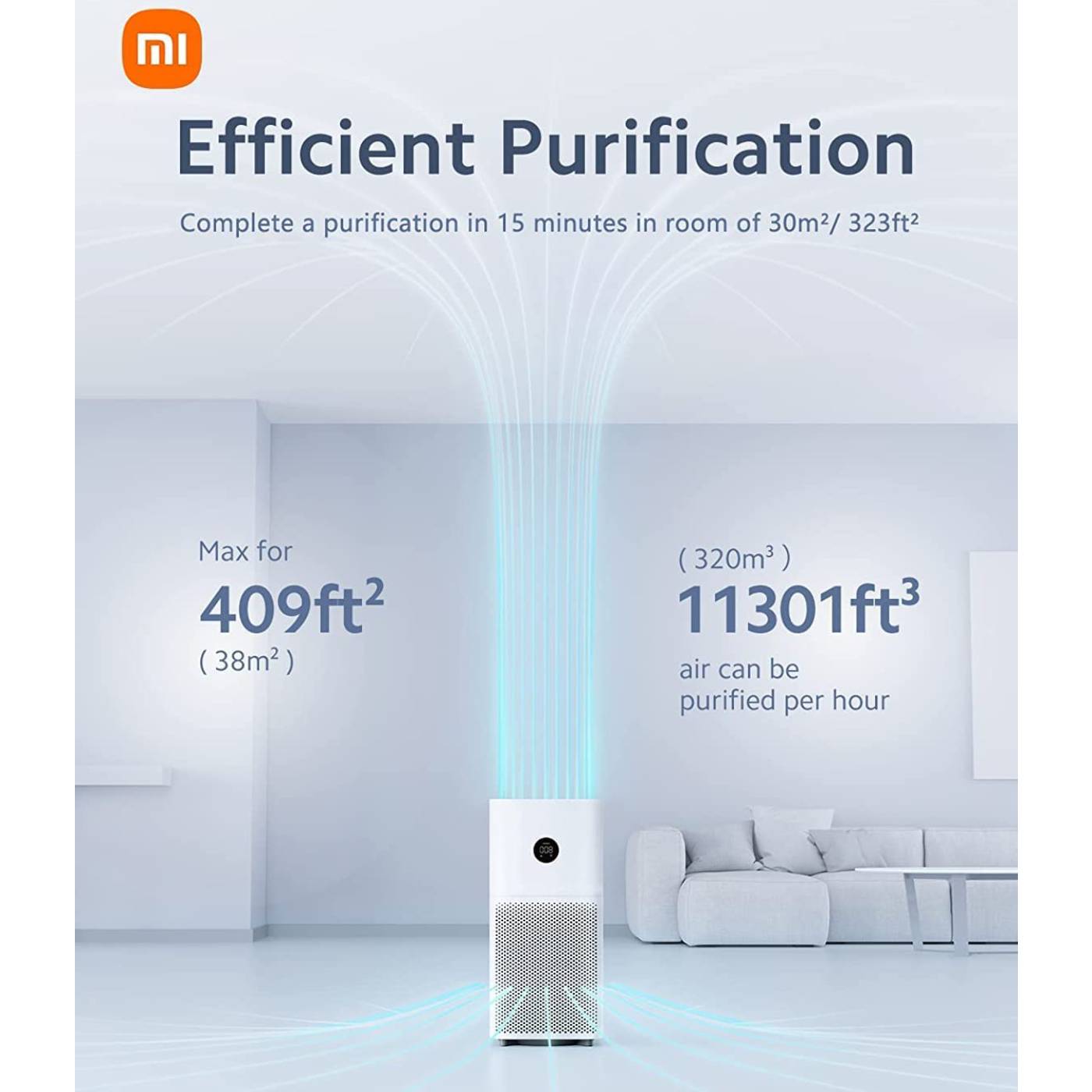 Mi Air Purifier 3C, 3-Layer Integrated 360° cylindrical HEPA filter Removes  99.97% of Pollutants, Delivers 5330 liters of purified air per minute, APP